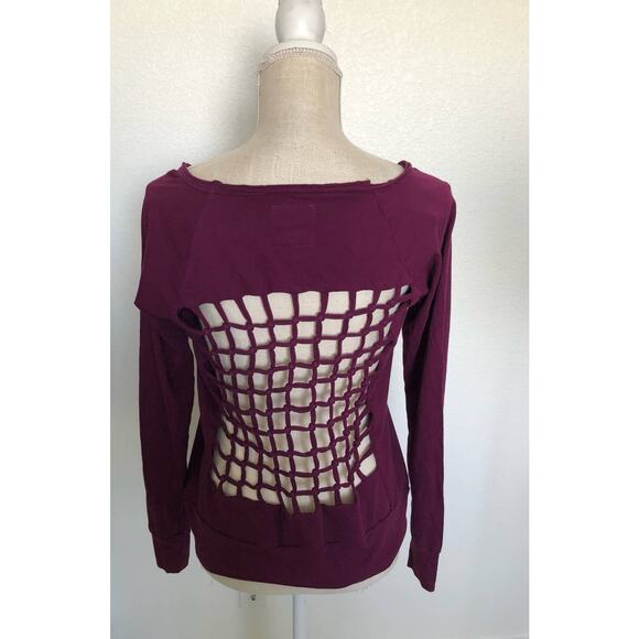 Chaser Boysenberry Open Back Grid Long Sleeve Top - M - Picture 4 of 5